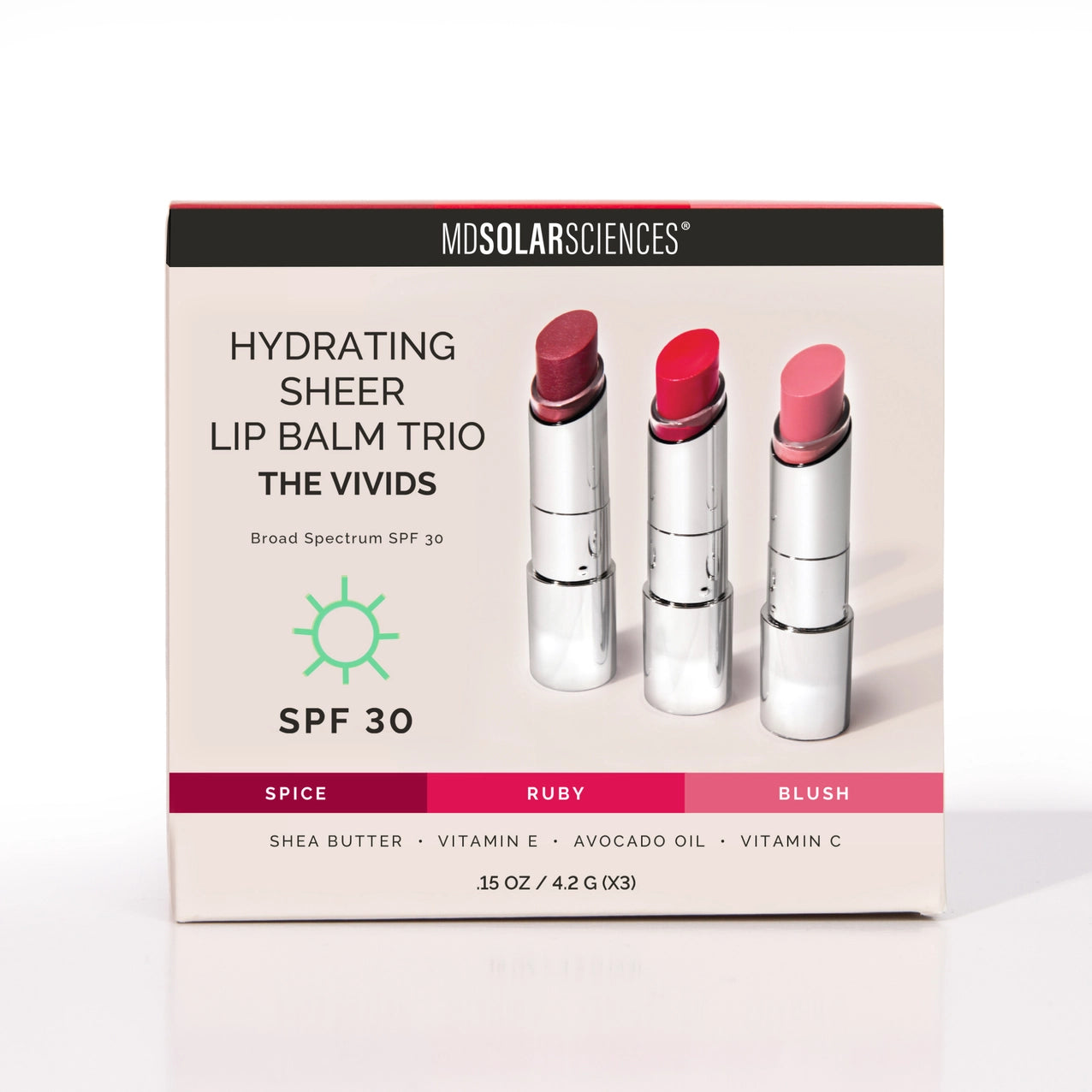 3 MDSolarSciences Hydrating Sheer Lip Balm Trio Spf 30- the Vivids