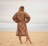 Robe Cotton - One Size Cotton Kimono | Bathrobe Frida | Waffle Robes - Floral Beige