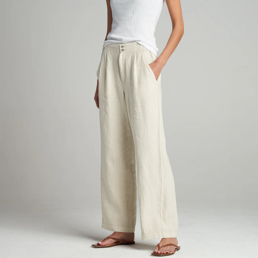 100% Linen Wide Leg Sinched Waistband Pant