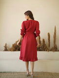 Wrap Red Dress With Frills Hand Made Italian Linen