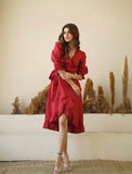 Wrap Red Dress With Frills Hand Made Italian Linen