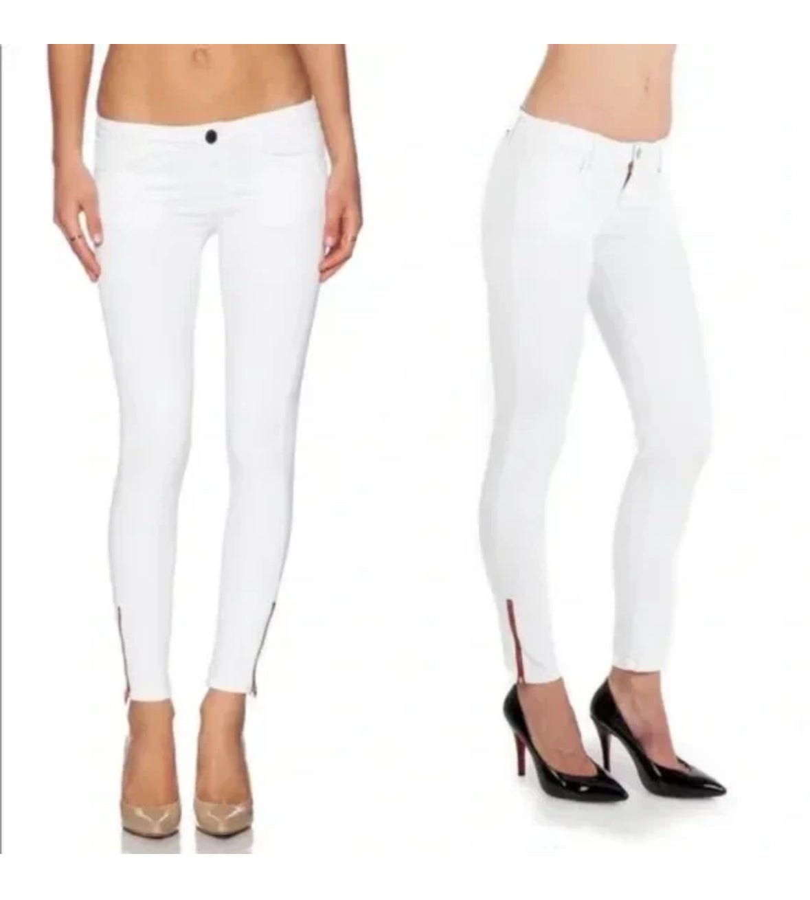 ETIENNE MARCEL Red Ankle Zipper High Rise White Skinny Jeans