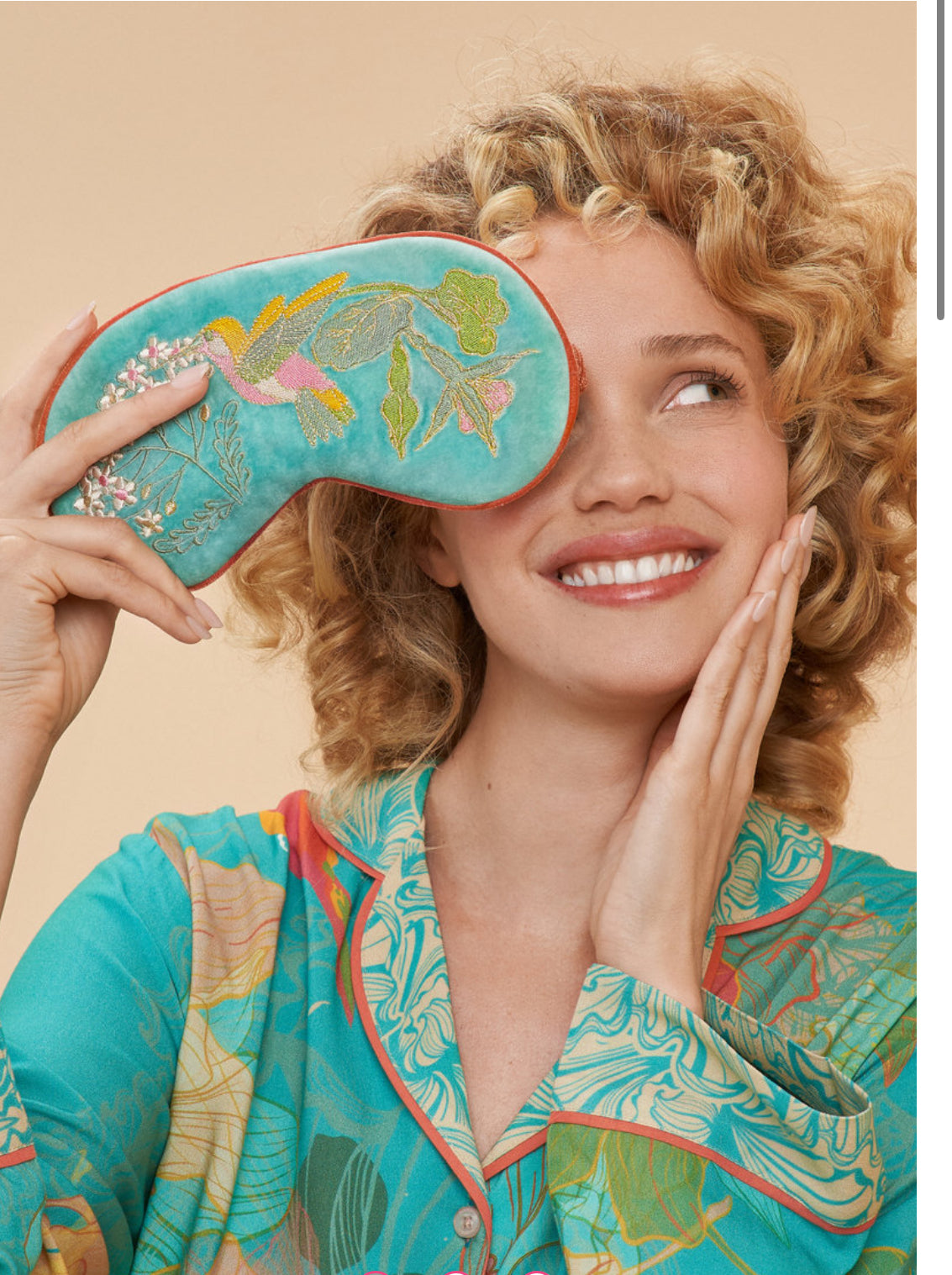 Luxury Lavender Velvet Eye Mask - Hummingbird, Aqua