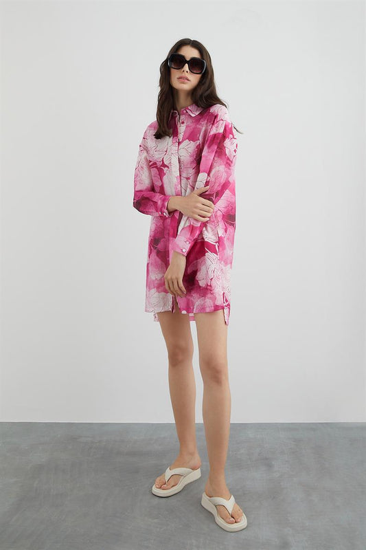 GIZIA PINK FLORAL LINEN COTTON TOP OR DRESS