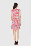 Pleated Mini Ecru Dress With Floral Pattern Belt