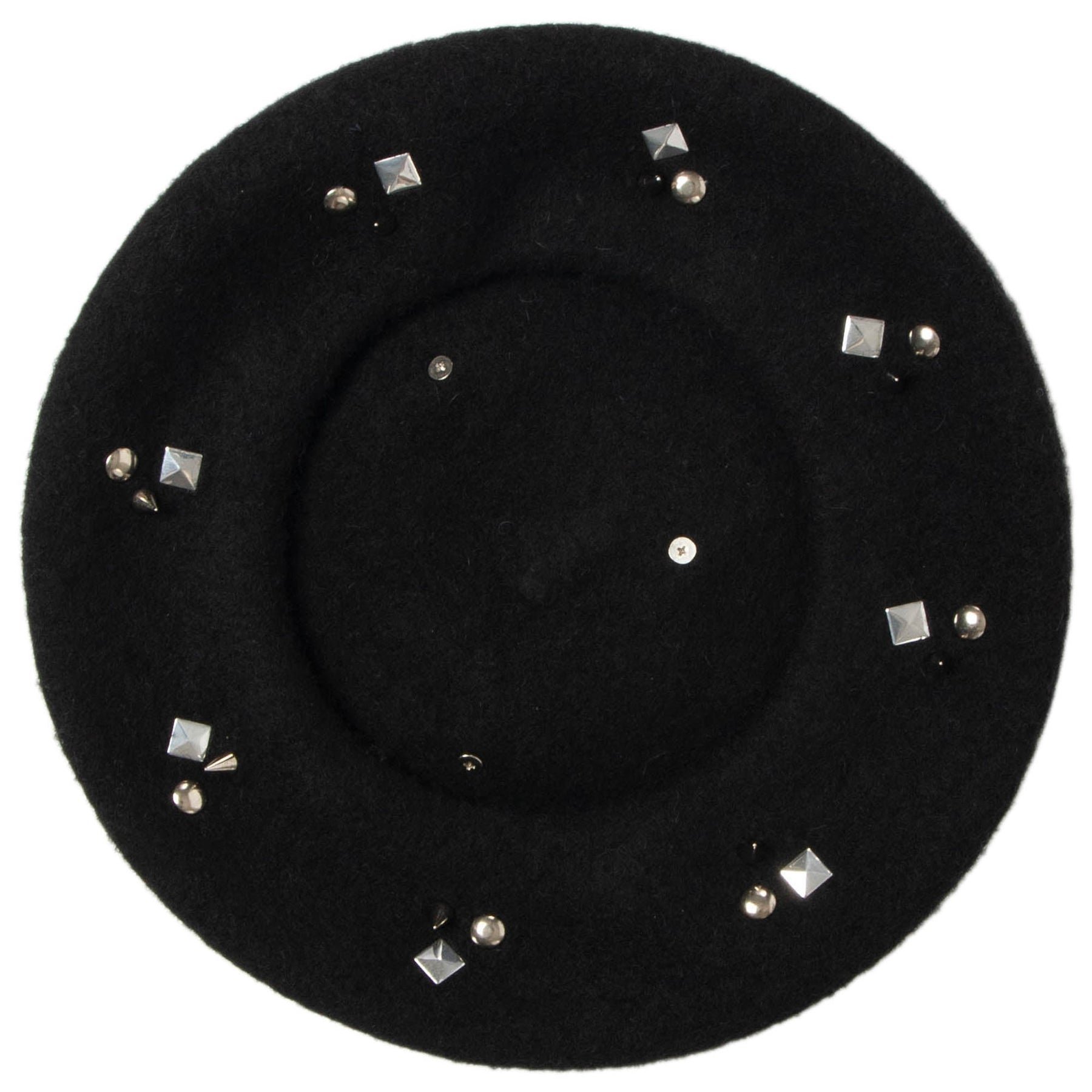 Last Night - Wool Blend Beret with Metallic Stud Clusters