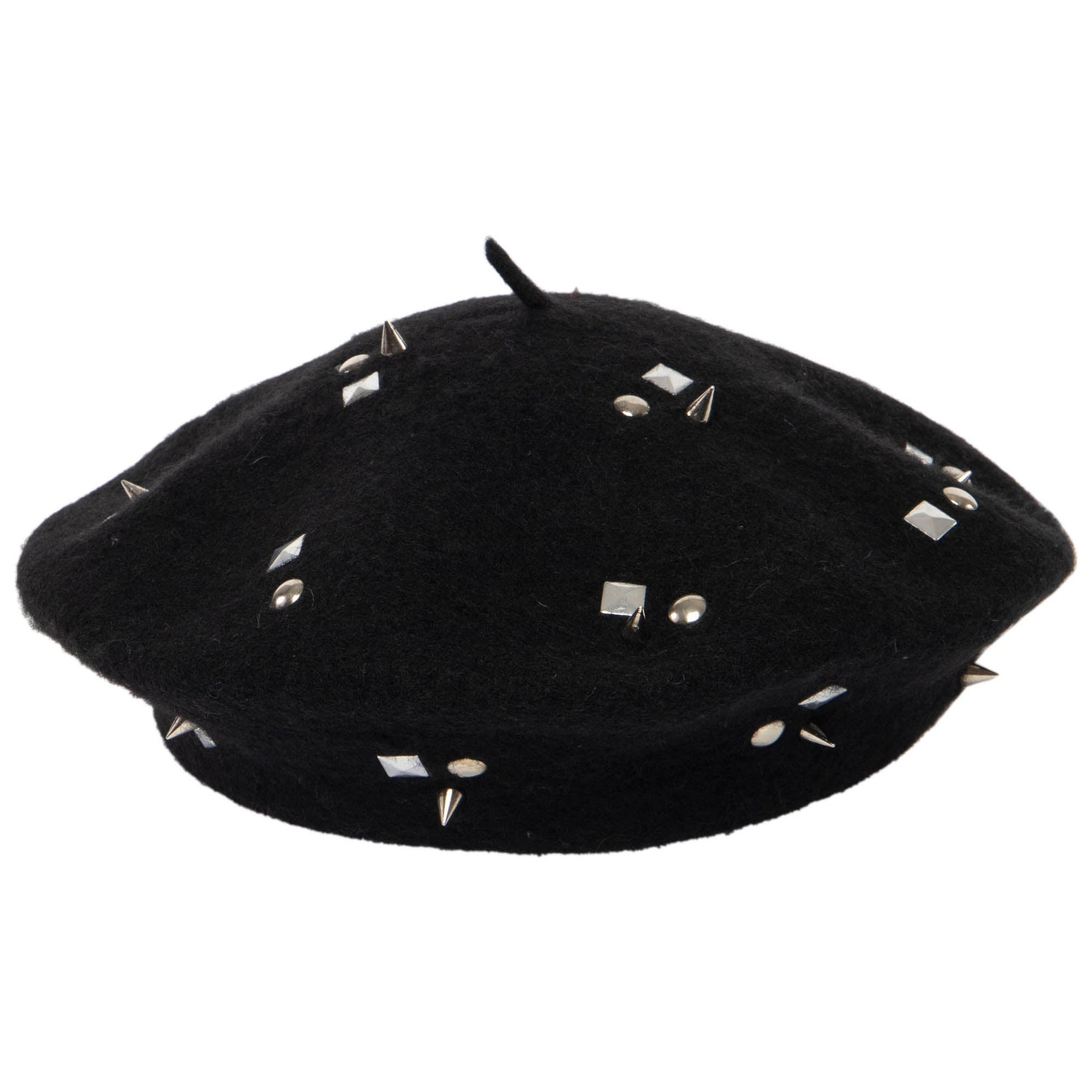 Last Night - Wool Blend Beret with Metallic Stud Clusters