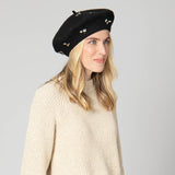 Last Night - Wool Blend Beret with Metallic Stud Clusters