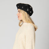 Last Night - Wool Blend Beret with Metallic Stud Clusters