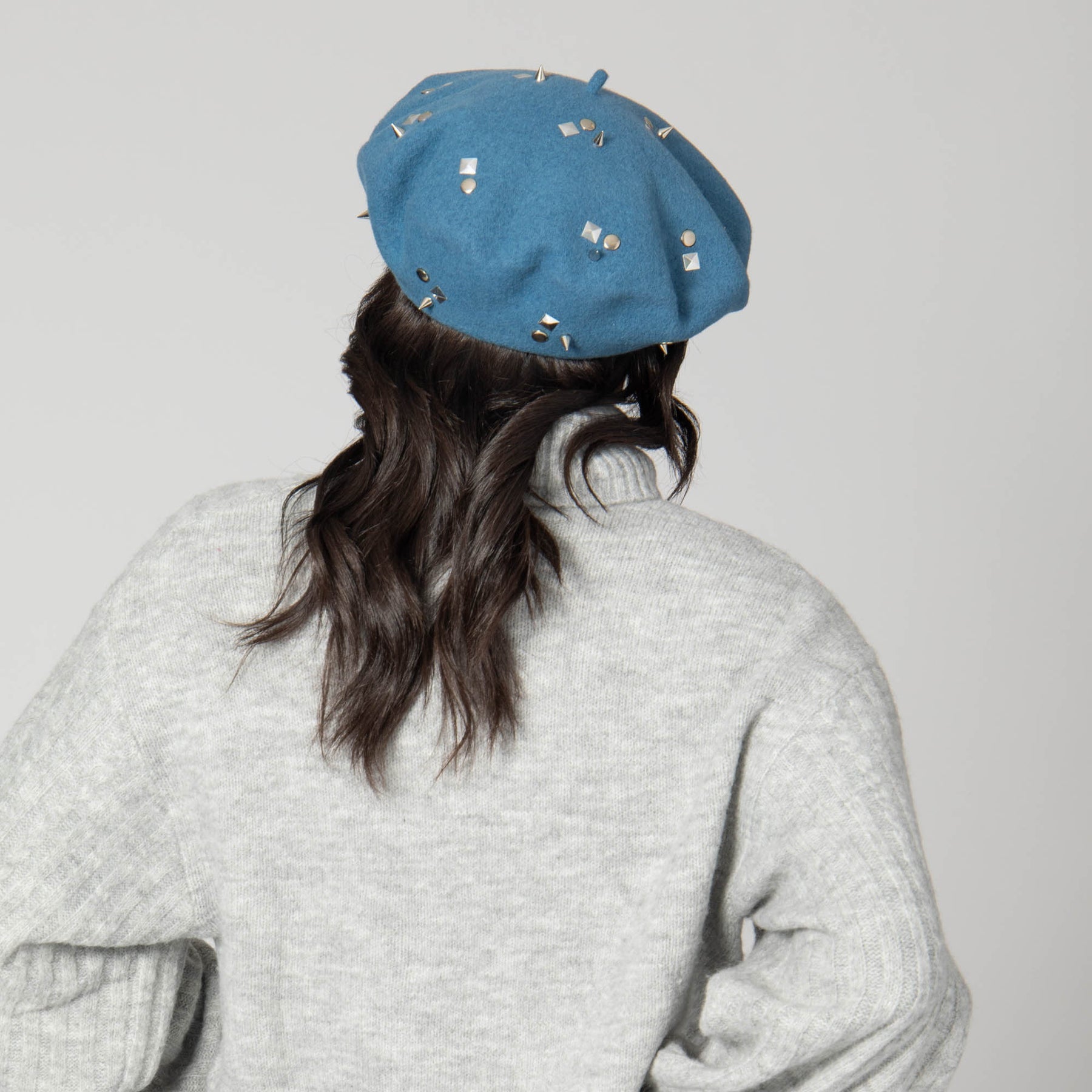 Last Night - Wool Blend Beret with Metallic Stud Clusters