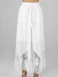 Long White Crochet Flowy summer maxi Skirt With Tassel