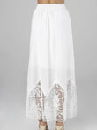 Long White Crochet Flowy summer maxi Skirt With Tassel