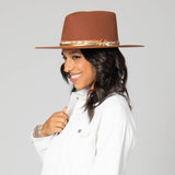 Farrah - Stiff Brim Fedora with Patterned Fabric Band