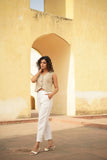 LINEN PANTS Hand Made Italian Linen Ankle Length Wide Pants EKAHII